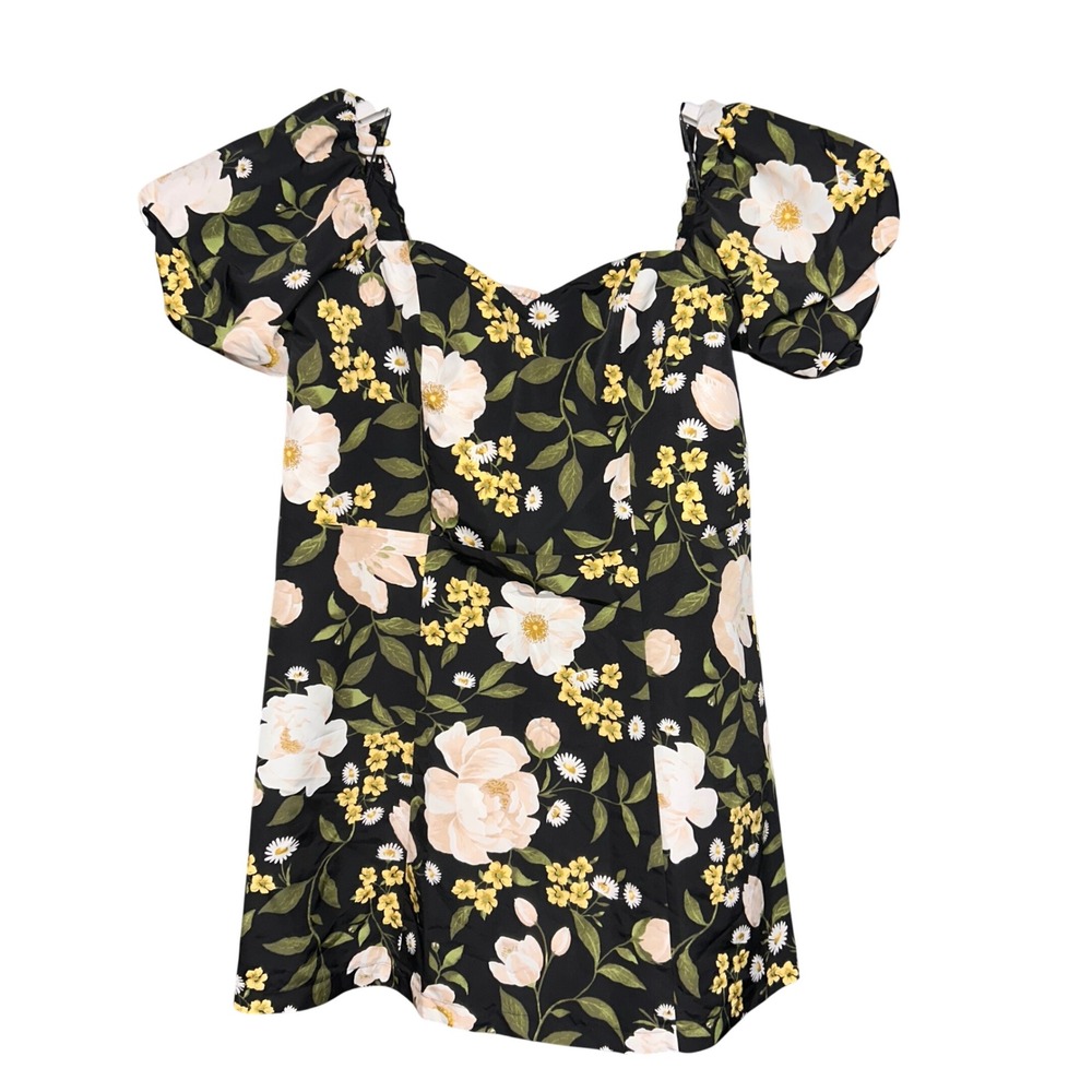Old Navy The Occasion Floral A-Line Dress Women XXL Tall Black Off Shoulder Puff